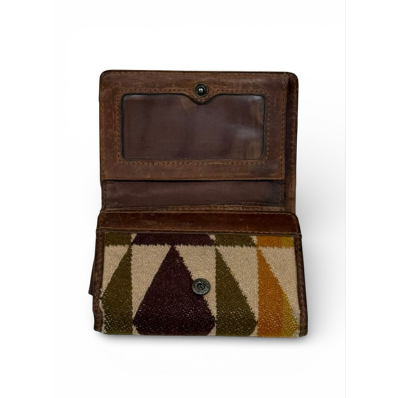 Pendleton Wool Leather Trifold Wallet Brown Western Aztec Pattern 4.5x3.5 - Picture 6 of 12
